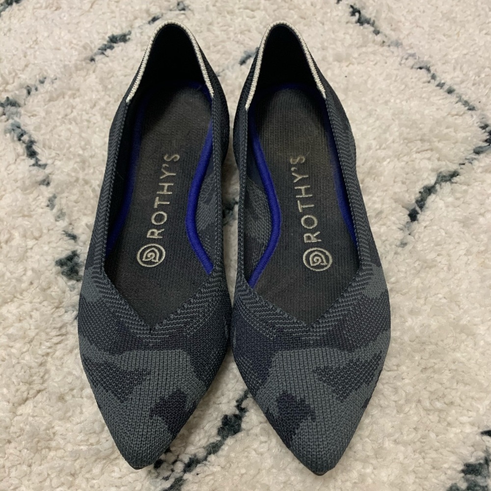 Rothy’s Charcoal Camo Pointed Toe Flats